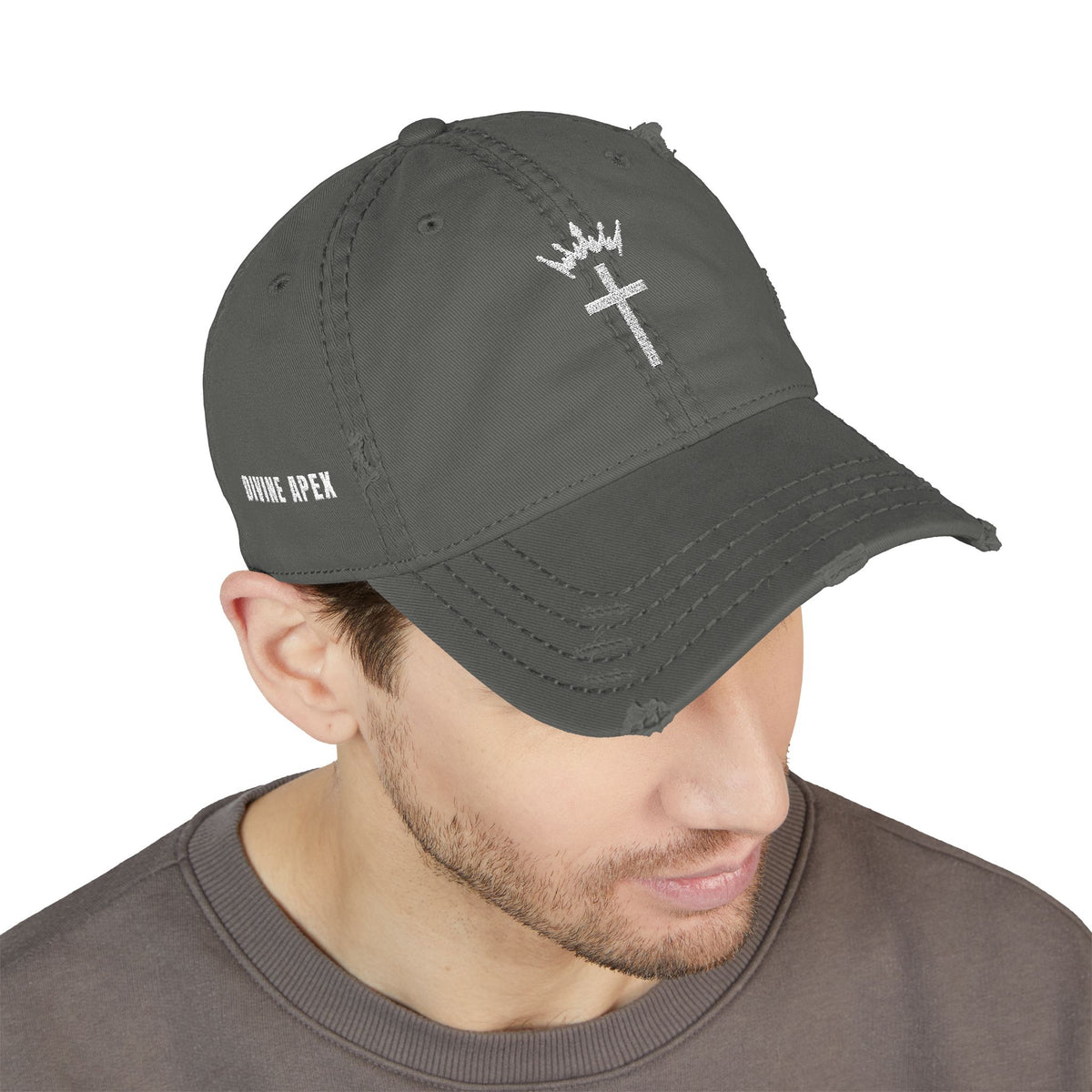 Divine Apex Christ Is King Cross & Crown Distressed Dad Hat