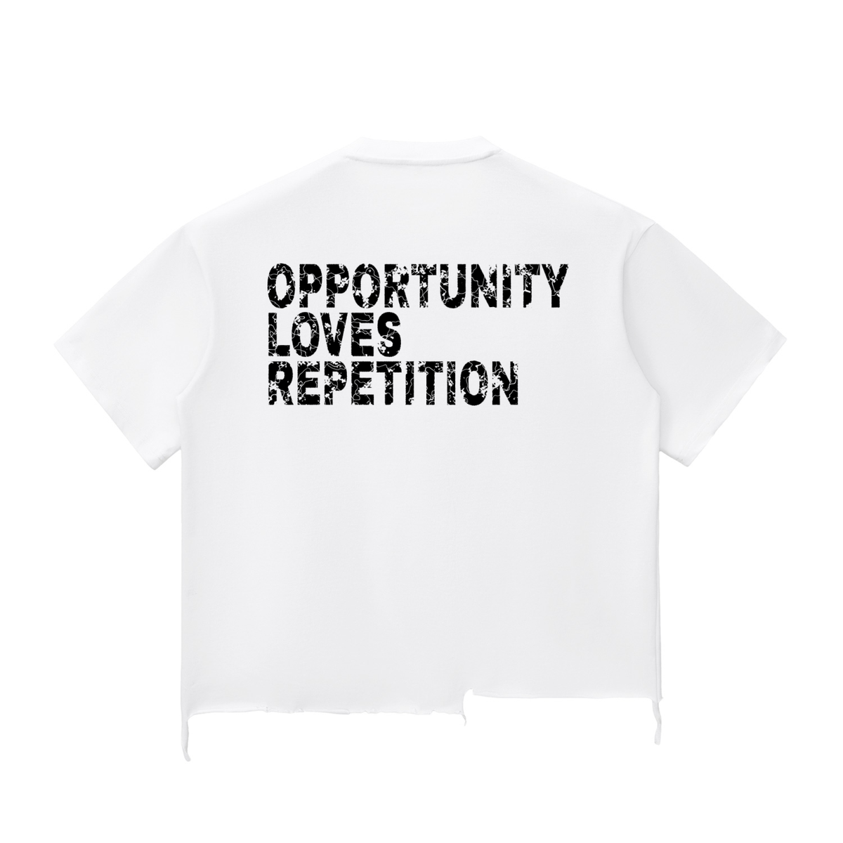 Divine Apex Opportunity Loves Repetition Boxy Tee - White
