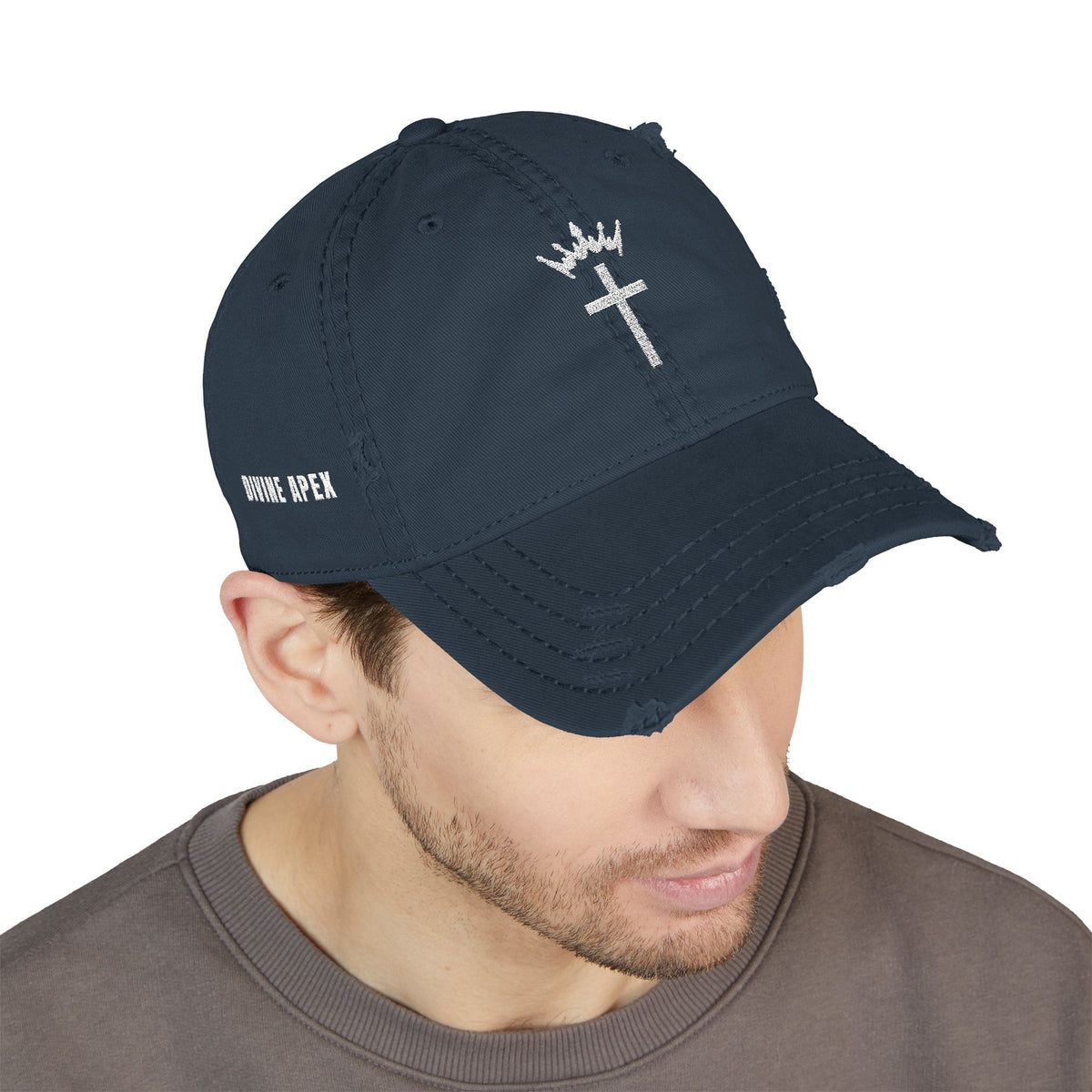 Divine Apex Christ Is King Cross & Crown Distressed Dad Hat